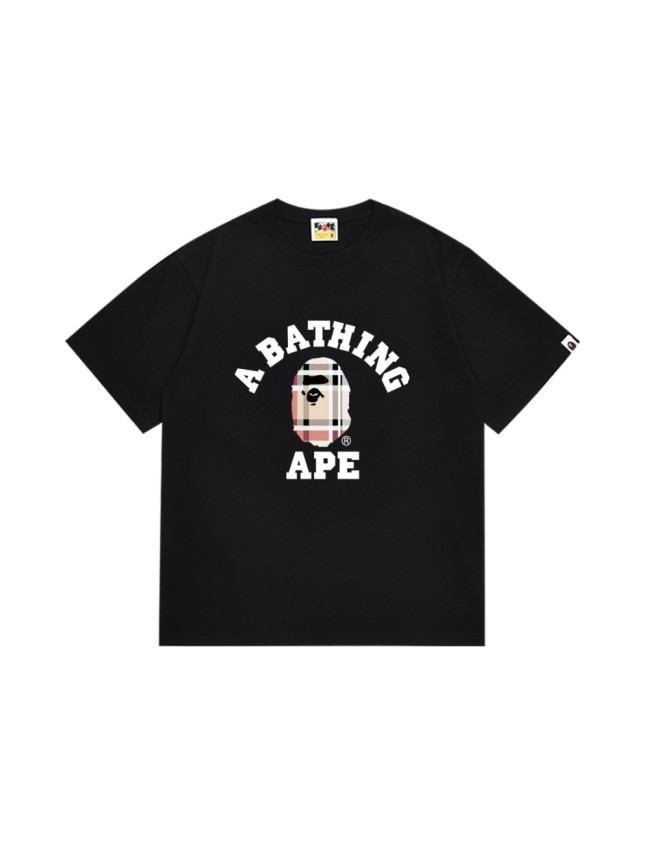 A Bathing Ape Plaid Small ape man head pattern letter Tee 2 colors