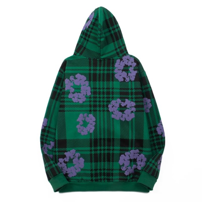 Denim Tears Plaid Foam Wood Lotus Print hoodie 3 colors