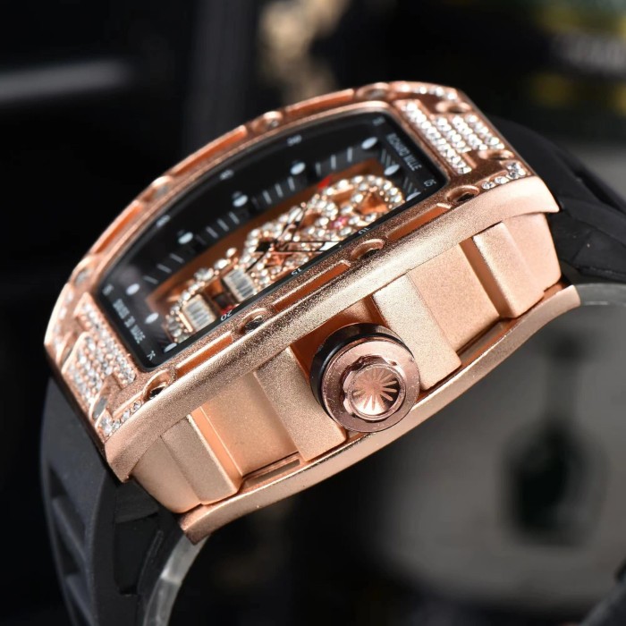 Tonneau Shaped Skull Design Cubic Zirconia Inlay Quartz Movement Watch 5 colors