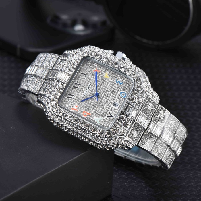 Full Cubic Zirconia Inlaid Dial Quartz Movement Watch 12 colors