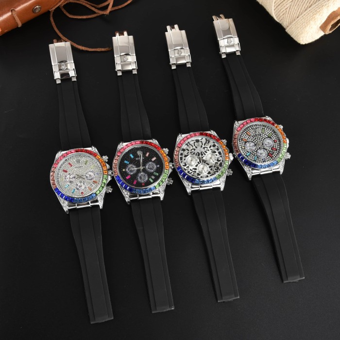 Colorful Cubic Zirconia Inlay Quartz Movement Watch 12 colors