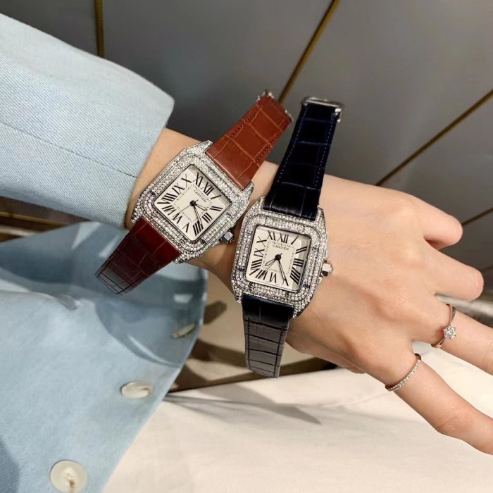 Santos Roman Numeral Markings Cubic Zirconia Inlay Quartz Movement Watch 3 colors