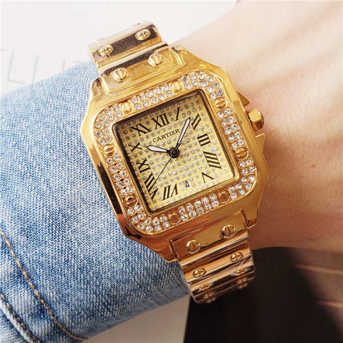 Santos Dual-Size Zircon-Embedded Quartz Movement Watch Couple Set【Dial diameter：33 and 40mm】5 colors