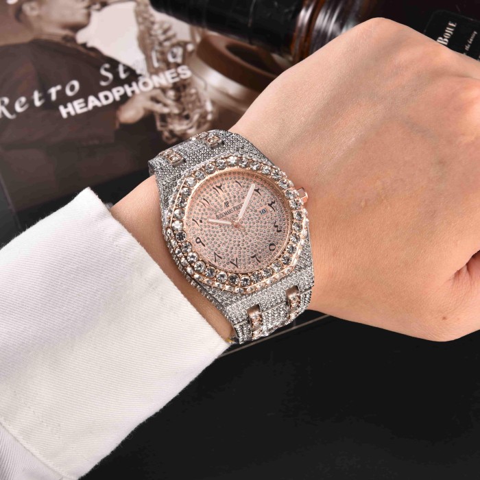 Royal Oak Different Dials Cubic Zirconia Inlay Quartz Movement Watch 11 colors