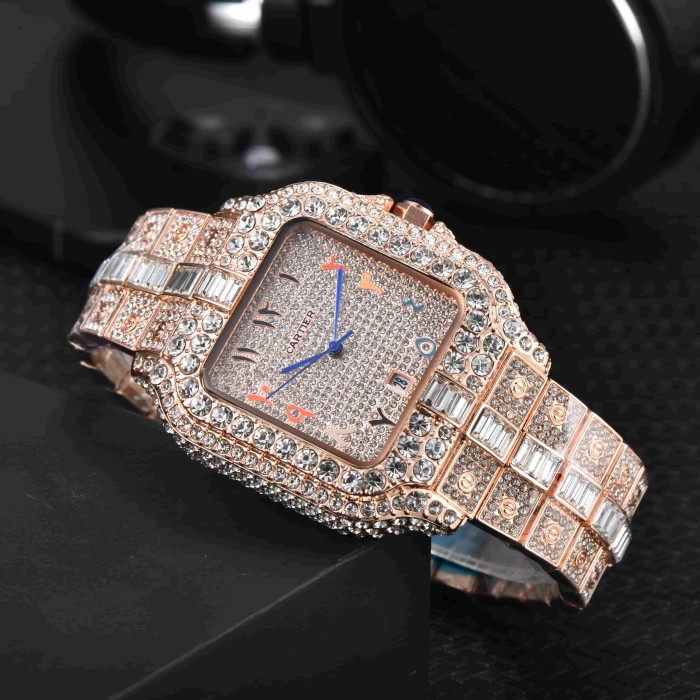 Full Cubic Zirconia Inlaid Dial Quartz Movement Watch 12 colors