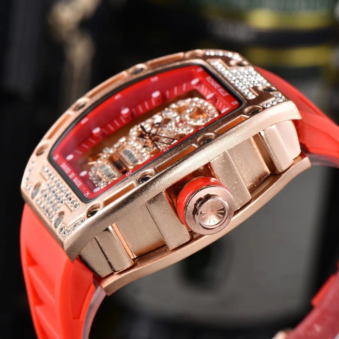 Tonneau Shaped Skull Design Cubic Zirconia Inlay Quartz Movement Watch 5 colors