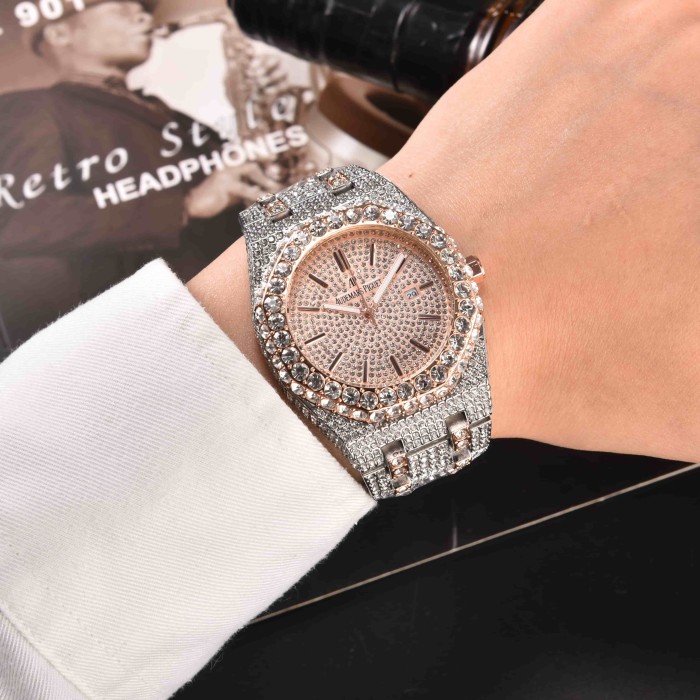 Royal Oak Different Dials Cubic Zirconia Inlay Quartz Movement Watch 11 colors