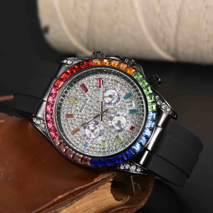 Colorful Cubic Zirconia Inlay Quartz Movement Watch 12 colors