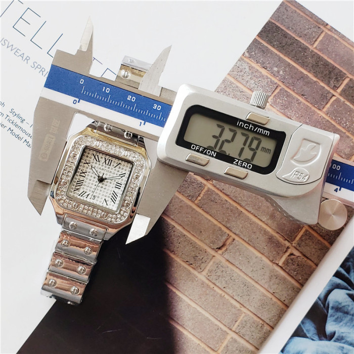Santos Dual-Size Zircon-Embedded Quartz Movement Watch Couple Set【Dial diameter：33 and 40mm】5 colors