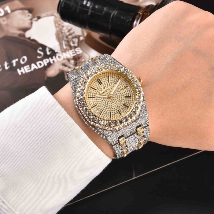 Royal Oak Different Dials Cubic Zirconia Inlay Quartz Movement Watch 11 colors