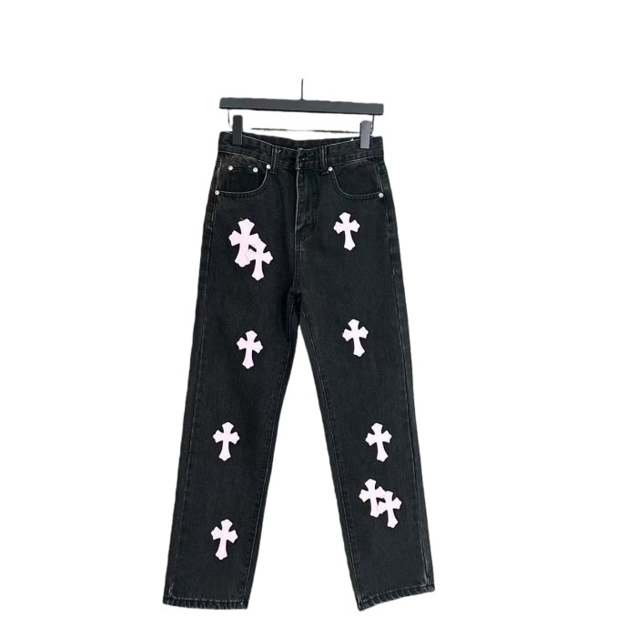 Cross Leather Patch Washed Denim Jeans 21 colors