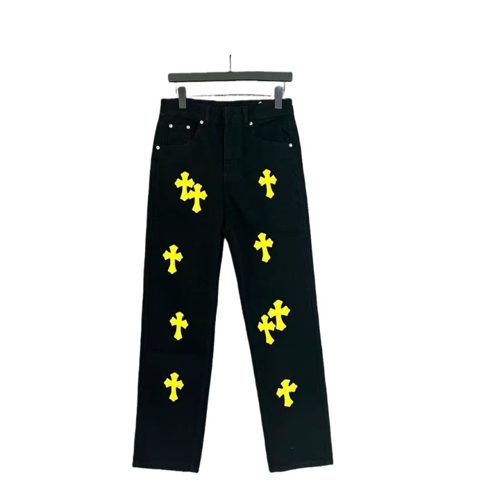 Cross Leather Patch Washed Denim Jeans 21 colors