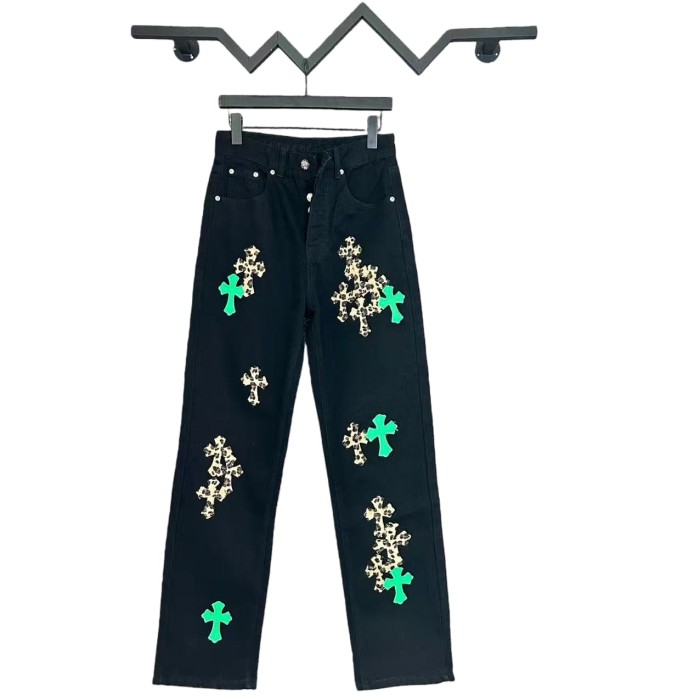 Cross Leather Patch Washed Denim Jeans 21 colors