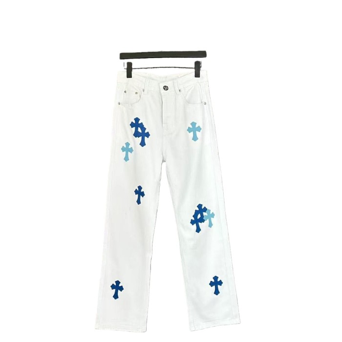 Cross Leather Patch Washed Denim Jeans 21 colors