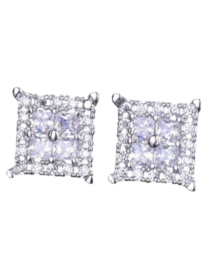 Hip-hop Square Minimalist Fashion Copper Inlaid Zircon Stud Earrings 3 colors
