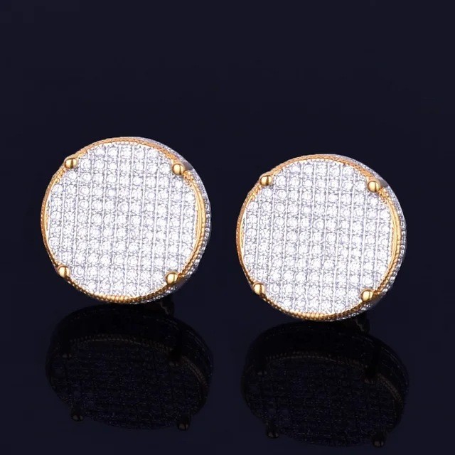 Hip-hop Minimalist Copper Inlaid Zircon Large Round Stud Earrings 3 colors