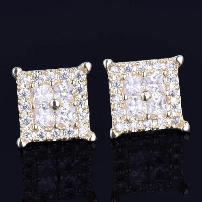 Hip-hop Square Minimalist Fashion Copper Inlaid Zircon Stud Earrings 3 colors