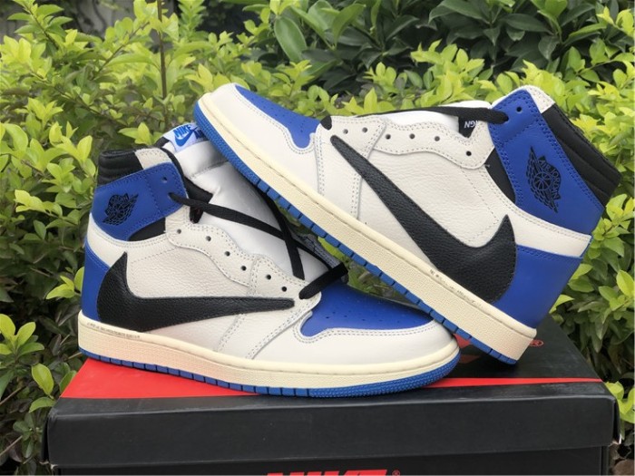 Tr@vis Scott x Fr@gment x Air Jord@n 1 Retro Blue White High Top Basketball Shoes