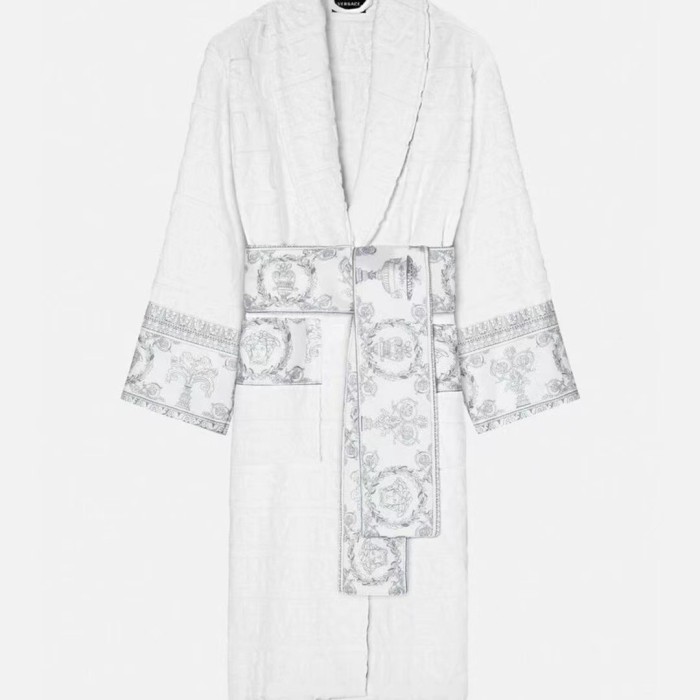 Silver Waistband Solid Color Cut Pile Jacquard Bathrobe 2 colors