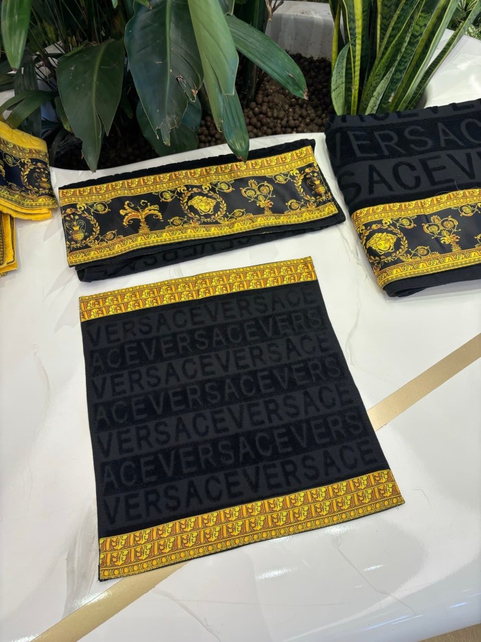 Border Baroque Pattern Jacquard Bath Towel Three-Piece Set 5 colors