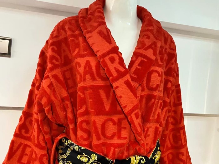Golden Waistband Solid Color Cut Pile Jacquard Bathrobe 2 colors