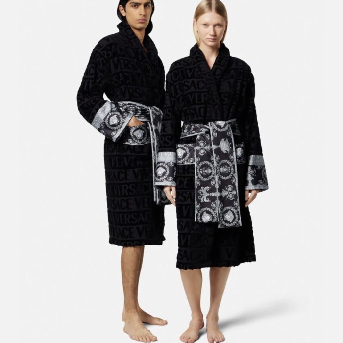 Silver Waistband Solid Color Cut Pile Jacquard Bathrobe 2 colors