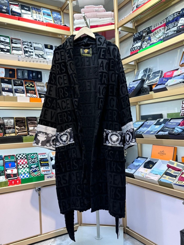 Silver Waistband Solid Color Cut Pile Jacquard Bathrobe 2 colors