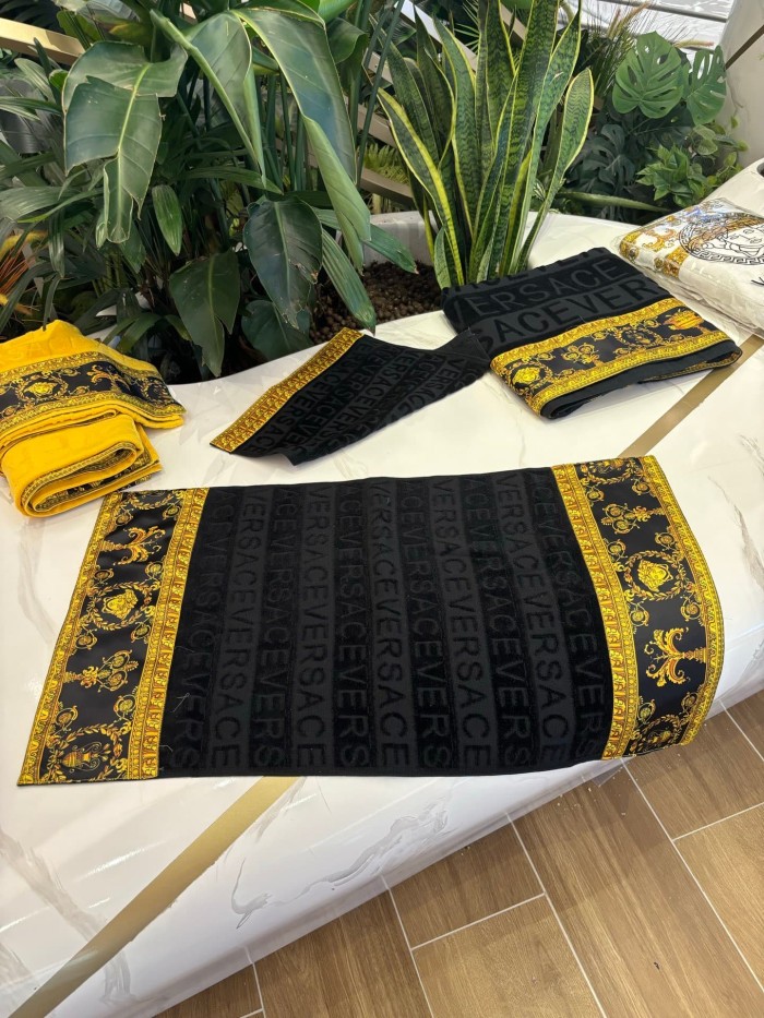 Border Baroque Pattern Jacquard Bath Towel Three-Piece Set 5 colors