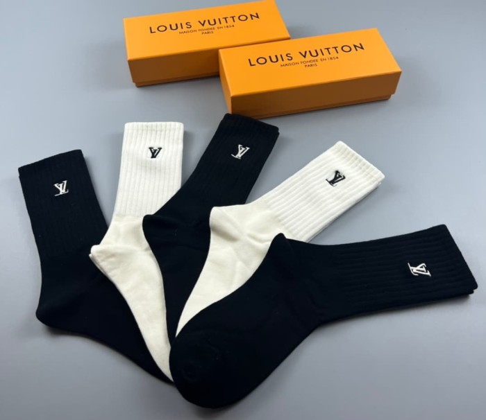 Autumn and Winter Logo Jacquard Vertical Stripe Socks 5 Pairs per Box