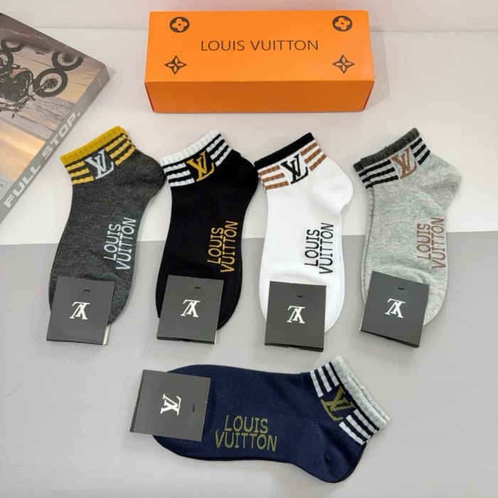 Classic Logo Grey Tone Mid-Calf Socks 5 Pairs per Box
