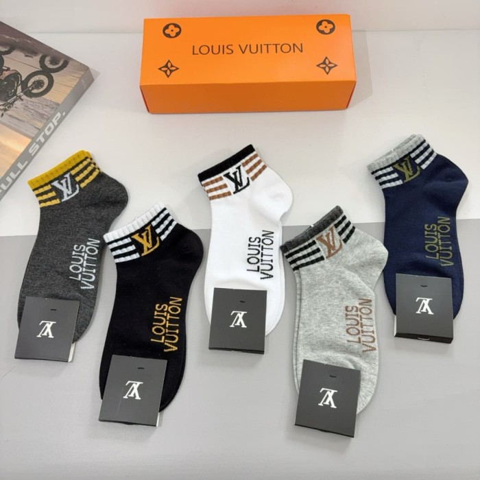 Classic Logo Grey Tone Mid-Calf Socks 5 Pairs per Box