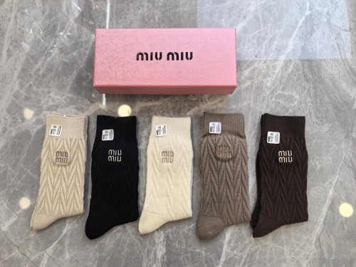 Autumn and Winter Cashmere Wheat Ear Pattern Socks 5 Pairs per Box