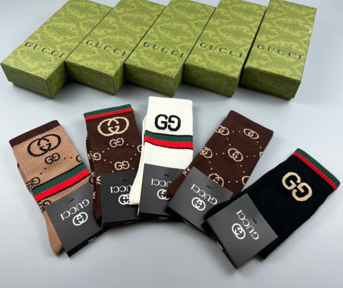 Autumn and Winter Double G Jacquard Vertical Stripe Socks 5 Pairs per Box