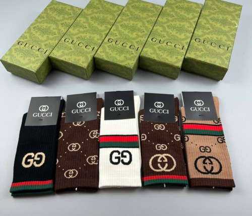 Autumn and Winter Double G Jacquard Vertical Stripe Socks 5 Pairs per Box