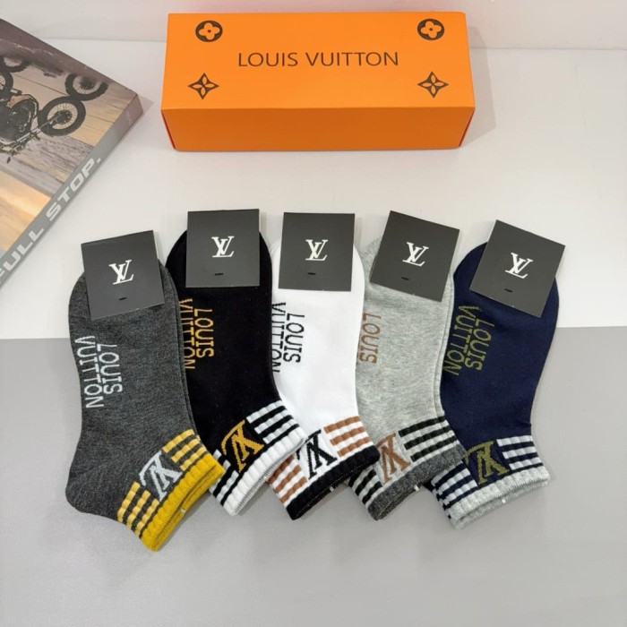 Classic Logo Grey Tone Mid-Calf Socks 5 Pairs per Box