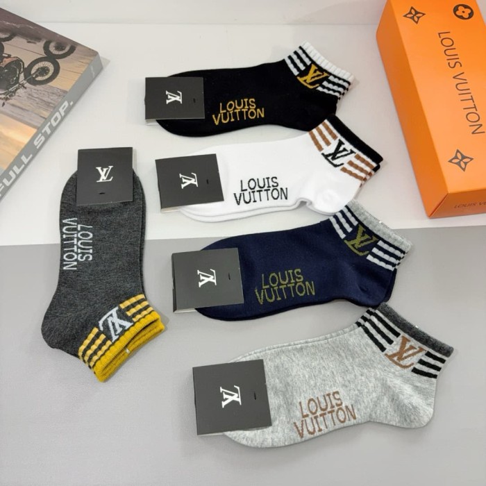 Classic Logo Grey Tone Mid-Calf Socks 5 Pairs per Box