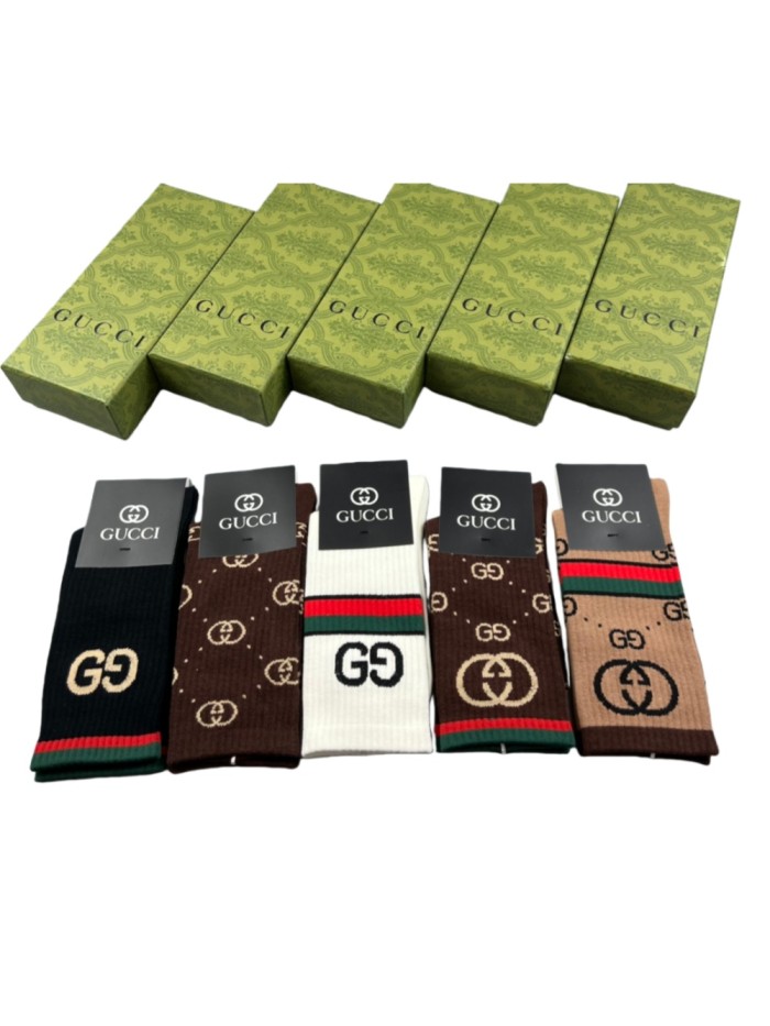 Autumn and Winter Double G Jacquard Vertical Stripe Socks 5 Pairs per Box