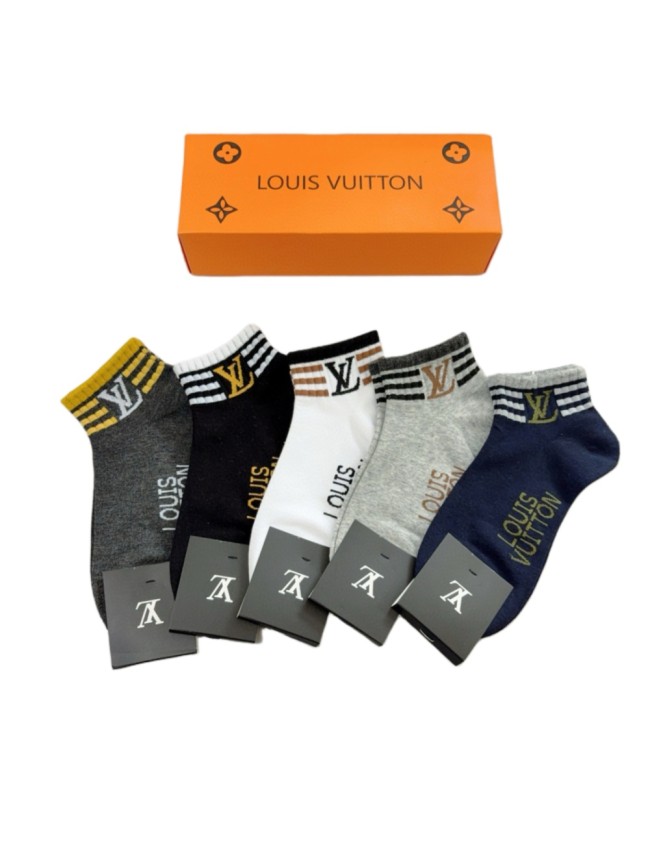 Classic Logo Grey Tone Mid-Calf Socks 5 Pairs per Box
