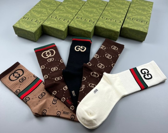 Autumn and Winter Double G Jacquard Vertical Stripe Socks 5 Pairs per Box