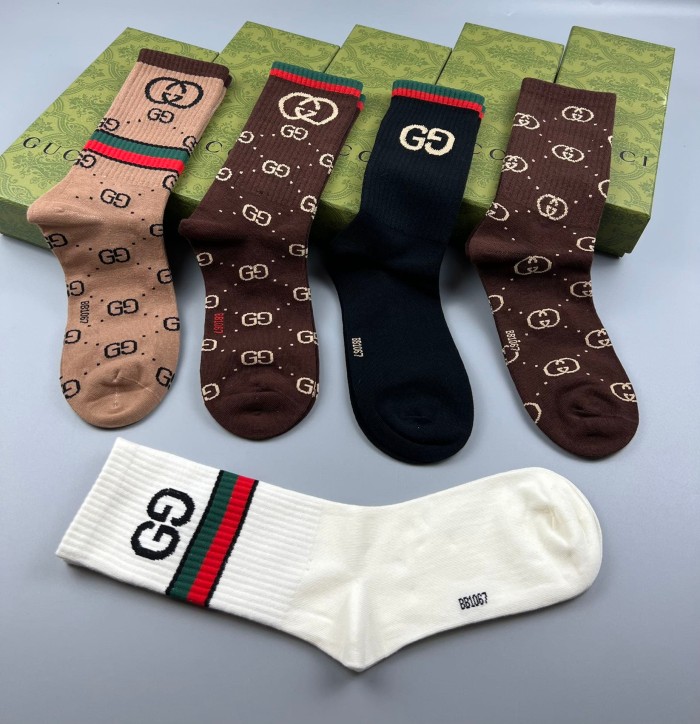 Autumn and Winter Double G Jacquard Vertical Stripe Socks 5 Pairs per Box