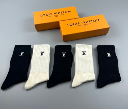 Autumn and Winter Logo Jacquard Vertical Stripe Socks 5 Pairs per Box