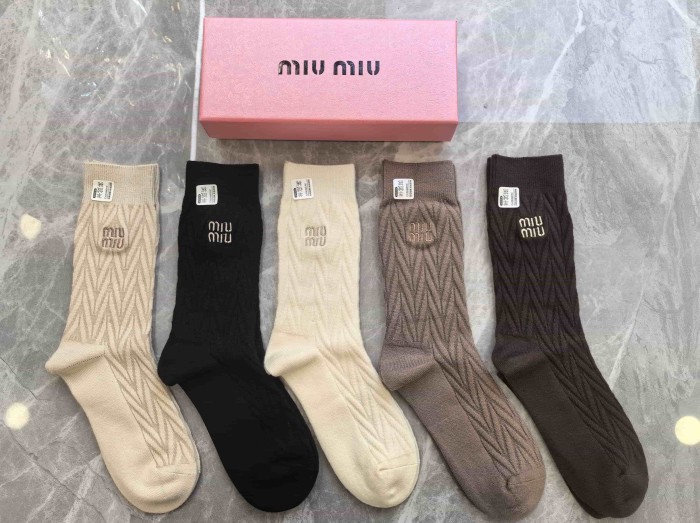Autumn and Winter Cashmere Wheat Ear Pattern Socks 5 Pairs per Box