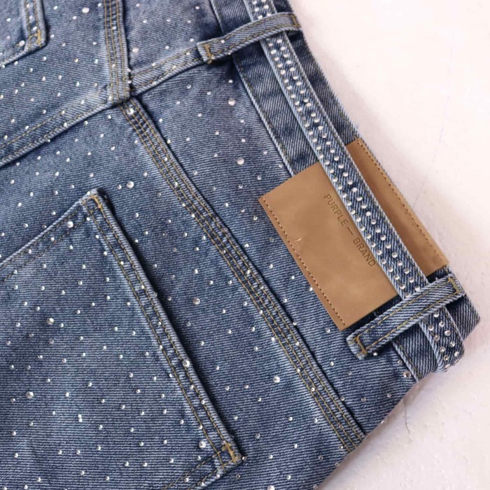 Purple Brand Galaxy Rhinestone Decorative Belt Denim Shorts 2 colors