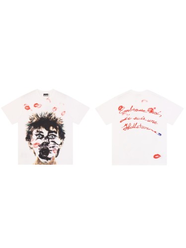 Hellstar Kiss Mark Double-Sided Print Washed Streetwear Tee 2 colors