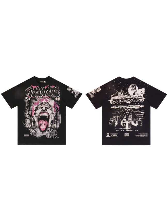 Hellstar Gothic NYC Graffiti Print Washed & Distressed Oversized Tee