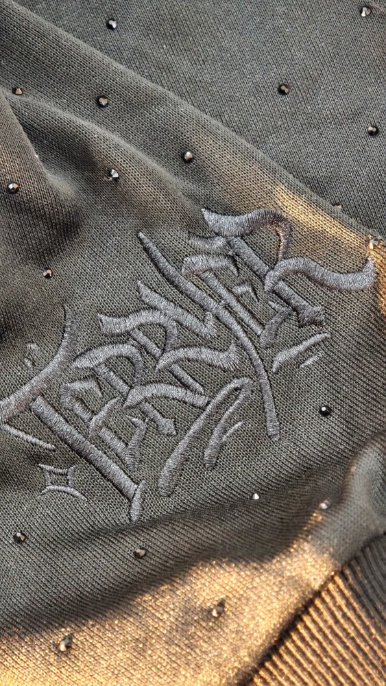 Embroidered Letter Rhinestone Zipper Hoodie balaclava 28693333