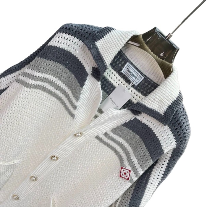 Striped Knit Lace-up Polo Shirt & Shorts Set