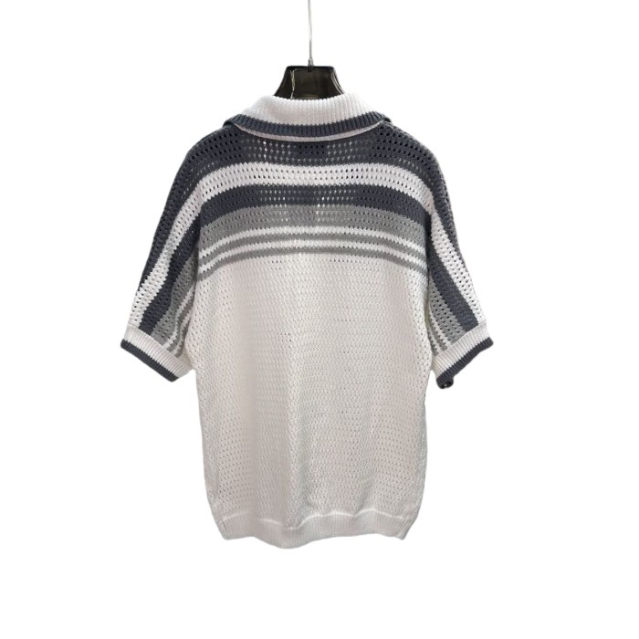 Striped Knit Lace-up Polo Shirt & Shorts Set