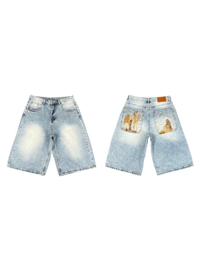 Camel Embroidered Blue Jorts 28972727