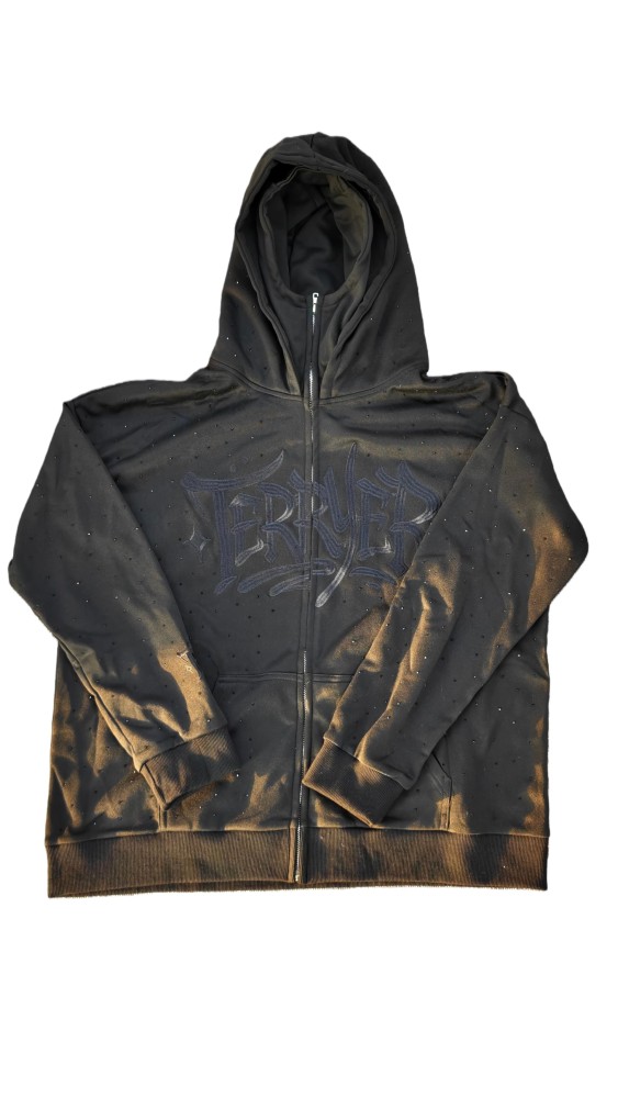Embroidered Letter Rhinestone Zipper Hoodie balaclava 28693333